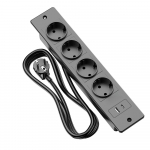 Įleidžiamas prailgintuvų blokas su 4 AC lizdais ir USB A, USB C, įleidžiamas į stalvir&scaron;į prailgintuvų lizdas su laido prailgintuvu juoda