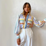 Moteri&scaron;ki mar&scaron;kiniai su dryžuotomis rankovėmis, &scaron;ventiniai madingi, vienpusiai vir&scaron;utiniai laisvi mar&scaron;kinėliai, moteri&scaron;ki 2023 m. vasaros paplūdimio ki&scaron;eniniai mar&scaron;kinėliai Nauji S violetinė