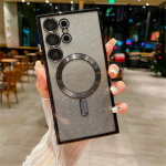 &bdquo;Glitter&ldquo; prabangus magnetinis moteri&scaron;kas dėklas &bdquo;Magasafe&ldquo;, skirtas &bdquo;Samsung Galaxy S24 S23 S22 Ultra Plus&ldquo; priedai, belaidžio įkrovimo dangtelis Samsung S22 Ultra juoda