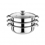 Nerūdijančio plieno 3 pakopų garintuvo puodų rinkinys su dangčiu Maisto garintuvas Statomas maisto garintuvas Vietą taupantis vizualinis dangčio rankenos dizainas Daugiafunkcis puodas with handle Triple Layer
