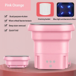 Ne&scaron;iojama sulankstoma skalbimo ma&scaron;ina, džiovinimo ma&scaron;ina, džiovyklė, drabužiai, kojinės, mini valymo ma&scaron;ina, apatinis trikotažas, centrifuginė skalbimo ma&scaron;ina rožinė