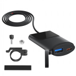 Motociklo USB įkroviklis 30 W QC3.0 C tipo įkroviklis IP67 vandeniui atsparus vairo tvirtinimo laikiklis motociklo telefono įkrovikliui juoda