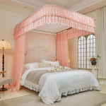 Dvisluoksnis siuvinėtas nėrinių grindų ilgio U formos tinklelis nuo uodų su bėgelių sistema 180x200 cm