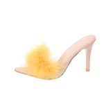 Moteri&scaron;kos &scaron;lepetės Auk&scaron;takulniai Kailiniai Stileto Peep Toe Mules Moterų kambariniai Guma Zapatillas Mujer Smailianosiai Raudoni Vasariniai Nauji Seksualūs Batai 42 geltona