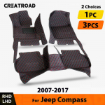 Car Floor Mats For Jeep Compass 2007-2010 2011 2012 2013 2014 2015 2016 2017 Foot Pads Carpet Cover interior accessories 1PC-Brown