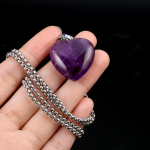 1vnt Natūralaus akmens karoliai pakabukas &scaron;irdies formos kri&scaron;tolo ametisto agatas opalas nerūdijančio plieno grandinėlės karoliai moterims papuo&scaron;alai 30x30x10 mm 1Pcs/Dark Amethyst