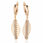 Kinel blizgūs natūralaus cirkonio kabantys auskarai moterims Rožinio aukso spalvos ilgi auskarai rožinio aukso spalvos