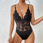 Moterys Sexy Black Mesh Perspective Bodysuits Lace Strap Kietos pėdkelnės Kombinezonai L