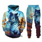 Juoda ir balta The Tiger 3D Printed Vyri&scaron;ki megztiniai, gobtuvai, komplektas Vyri&scaron;kas sportinis kostiumas/liūtas/kelnės Sportinė apranga pavasario ruduo 5XL