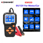 Automobilio motociklo akumuliatoriaus testeris 12V 6V KONNWEI KW650 baterijų sistemos analizatorius 2000CCA įkrovimo sukimosi testo diagnostikos įrankis