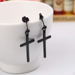 Black Solid 316L Stainless Steel Small Crucifix Dangle Earrings for s Gifts