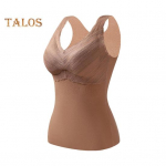 Žieminė moteri&scaron;ka terminė liemenė su krūtinės pagalvėlėmis Besiūliai aksominiai greito temperatūrinio užrakto V kaklelis Slim Fit elastingas vidinis dėvimas be rankovių apatinis apatinis vir&scaron;us L