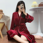Chalatas Velvet Naktiniai mar&scaron;kiniai Moteri&scaron;ki namų drabužiai su ki&scaron;enėmis Rudens ir žiemos liemenė Ilgomis rankovėmis Kimono chalatas Suknelė L