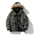 Žiemos vilnos vyri&scaron;kas parkas su gobtuvu, odine apykakle, nuo vėjo, stora &scaron;ilta medvilniniu paltu 4XL armijos žalia spalva