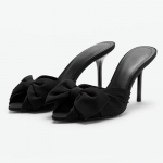 Eleganti&scaron;kos su rai&scaron;teliu juodos auk&scaron;takulnės &scaron;lepetės moterims Naujovė su atviru pir&scaron;tu klostuotos basutės-&scaron;lepetės Prabangūs &scaron;ventiniai batai Zapatos Mujer 35 juoda