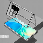 360 laipsnių pilnas dėklas Xiaomi POCO X6 Pro 5G telefonui, dvipusė magnetinė adsorbcija, metalinis grūdinto stiklo apsauginis dangtelis, buferis For POCO X6 Pro sidabras