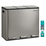 SONGMICS 3 x 4,8 galono (3 x 18 L) Virtuvės &scaron;iuk&scaron;liadėžė, dviejų skyrių perdirbimo &scaron;iuk&scaron;liadėžė su 15 &scaron;iuk&scaron;lių mai&scaron;elių, i&scaron;imami vidiniai kibirai, dangtis, rankenos, &scaron;velnus uždarymas &scaron;velni smėlinė