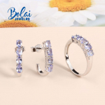 Natūralaus mėlyno Tanzanito brangakmenio papuo&scaron;alų rinkinys 925 sterlingų sidabrinis auskaras Žiedas puikus papuo&scaron;alas moterims mamai us ring size 6# mėlyna