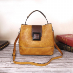 Natūralios odos moteri&scaron;kas &bdquo;Crossbody&ldquo; krep&scaron;ys Vintažinio dizaino moteri&scaron;kos rankinės Madingi krep&scaron;iai ant pečių 25*13*22cm geltona