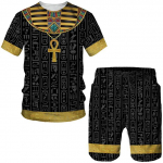 Vyri&scaron;ki vintažiniai Egipto mitai 3D spausdinimo mar&scaron;kinėliai / &scaron;ortai / kostiumai Prabangūs senovės Egipto meno mar&scaron;kinėliai Apranga Komplektai Hipster Streetwear Drabužiai L