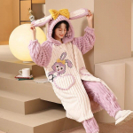 Storesnės moteri&scaron;kos pižamos &Scaron;ilti, saldūs naktiniai mar&scaron;kiniai su gobtuvu Žieminiai flaneliniai Kawaii namų drabužiai Moteri&scaron;ki Mieli Mink&scaron;ti Pra&scaron;matnūs chalatai