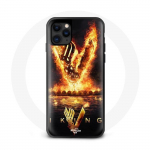Coque pour Iphone 13 Pro Vikings S&eacute;rie Saison 6 logo V Ep&eacute;e de Feu Fond Noir
