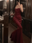 Moterų eleganti&scaron;ka seksuali &bdquo;Bodycon&ldquo; undinėlės suknelė vasarai, nauja mados dirželio vakarėlio podiumo chalatas korėjieti&scaron;ka moteri&scaron;ka ilga vestidos M raudona