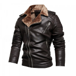 Naujas produktas Vyri&scaron;ka žieminė odinė striukė Madingas &scaron;varkas su kostiumo apykakle ir integruotu kailiu vyrams L