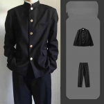 Vyri&scaron;ka plona mokyklinė uniforma su stovima apykakle, DK uniforma, pūkinė striukė su sagomis + kelnės, &bdquo;High Street Handsome Cosplay&ldquo; dviejų dalių komplektas 3XL juoda