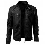 Naujas auk&scaron;tos kokybės vyri&scaron;kas mados stovas antkaklis motociklo odinės striukės rudens žiemos PU odinis paltas juodas, rudas, vyno raudonas plius dydis (S ~ 5XL) S juoda