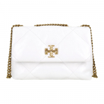 Tory Burch Kira Grandinėlės Peties Rankinė Atvartas Uždarymas Napa Oda Crossbody Moteri&scaron;kos rankinės Balta 154706-100 Basic Set (Bag+Dust Bag)