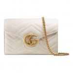 Gucci GG Marmont Baltos Odos &Scaron;evrono Dygsniuotos WOC Grandinėlės Per Petį Rankinė Gift Set(Basic Set+Box+Shopping Bag)