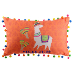 Les Tr&eacute;sors De Lily [Q4418] - Coussin pompons 'Lama Mania' orange (despacito) - 45x28x10 cm