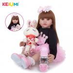 KEIUMI Populiarus 60 cm Kūdikių Reborn Lėlės Mergaitėms Mink&scaron;tas Silikoninis Tikros Princesės Kim&scaron;tos Reborns Dovanoms Gražus Žaislas pagalvę 24 inch ruda