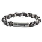 Les Tr&eacute;sors De Lily [R5098] - Bracelet cuir acier 'Giorgio' noir gris - 215x10 mm