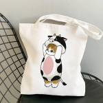 Kawaii coelho gatos dos desenhos animados sacos de compras bolsas lona sacos de ombro mulher sacos de compras alta capacidade bolsa de praia 24*26cm