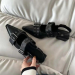 Slingback Shoes Gothic Chunky Heels Moteri&scaron;kos Siurblys Kniedės Street Style Vidutinio kulno Punk Vintažinis laisvalaikio sandalai 2024 m. pavasario vasara 39