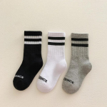 3 poros sportinės vaiki&scaron;kos berniuko mergaitės blauzdinės kojinės Paprastos dryžuotos vienspalvės mokyklinės vaiki&scaron;kos kojinės keturių sezonų mink&scaron;tos medvilnės madingos kojinės M