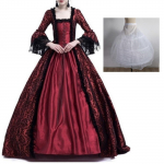 Moteri&scaron;ka madinga karoliai su gobtuvu ilgomis rankovėmis Gotikinė suknelė iki grindų ilgio Cosplay suknelė su sijono atrama L juoda