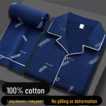 100% Grynos Medvilnės Vyri&scaron;ki Ilgomis Rankovėmis Pižama - Laisvo Kirpimo, Didesnio Dydžio, Pavasario/Rudens Namų Drabužis Visoms Amžiaus Grupėms. 3XL (170-190 kg)