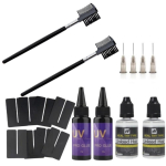 UV Lempa Plaukų priauginimo rinkinys Apima 8 UV apsauginius skydelius, 2x30g UV plaukų klijus, 2x30ml klijų valiklį, 2 &scaron;ukas stiliui Greitai džiūstantis A set gray