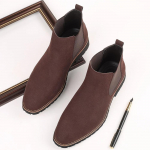 Suede Chelsea Batai Vyri&scaron;ki Eleganti&scaron;ki Ankle Knight Batai Vyras Juodi Pusbačiai Įslystami Paprasti Verslo Batai Formalūs Odiniai Botas De Hombre 38 ruda