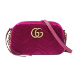 Gucci GG Marmont dygsniuota aksominė kameros rankinė fuksijos spalvos su auksiniu metalu Kasdienė vakarėliui 447632-9QIBT-5671 Basic Set (Bag+Dust Bag)