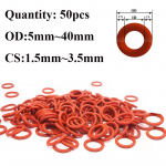 50 vnt CS 1,5 mm-3,5 mm raudono silikono VMQ O-žiedai tarpiklio sandarinimo žiedai, atsparūs vandeniui ir izoliuoti OD 5 ~ 40 mm OD 10mm-1.5mm