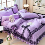 Princesės stiliaus vienspalis nėrinių plovimo medvilnės lovos keturių dalių seersucker nėrinių dvigubas antklodės užvalkalas 2.2 meter bed