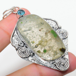 Prehnite, Blue Topaz 925 Sterling Silver Jewelry Pendant 2.84 i8q32