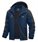 Demisezoninė ilga striukė Vyri&scaron;ka su gobtuvu Neperpučiama Vandeniui atspari Lietpalis Vėjo nepraleidžianti striukė 5 ki&scaron;enės žygiams, žvejybai, kelionėms 3XL tamsiai mėlyna spalva