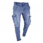 MakeWishes Denimi vyri&scaron;kos mados priežastinis ki&scaron;eninis užtrauktukas Slim Fit susmulkintos džinsinės ilgos džinsinės kelnės XXXXL &scaron;viesiai mėlyna spalva