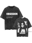 Obsession Horror Movie Dydelis T-shirt 100% Medvilnė Vintage skalbtas T-shirt vyrams moterims hiphopas gatvės stilius OBS5 S gray