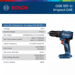 Bosch GSB 185 LI elektrinis gręžtuvas 18 V profesionalus ličio jonų smūginis gręžtuvas gali įspėti apie i&scaron;sikrovusią bateriją ir įrankio gedimus